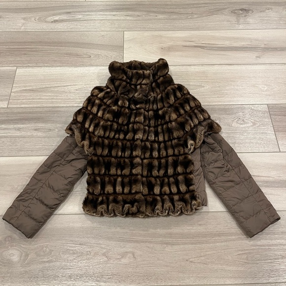 Max Mara Weekend Faux Fur Brown Puffer Coat Size 2 - Picture 1 of 10